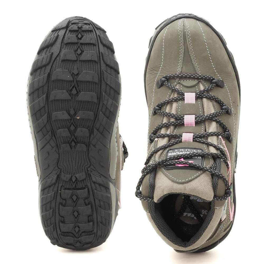 Coturno Feminino Adventure Couro Outdoor Cano Médio Trilha Cinza 5