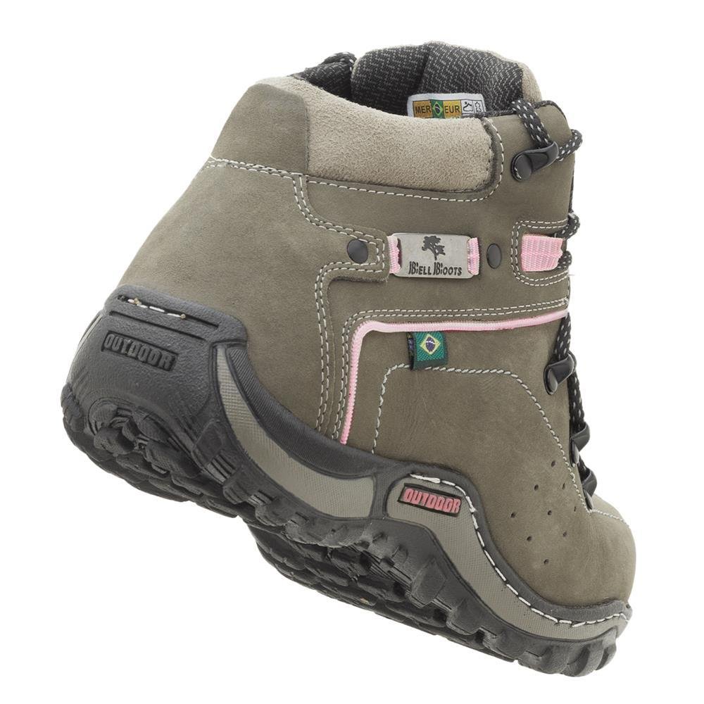Coturno Feminino Adventure Couro Outdoor Cano Médio Trilha Cinza 6