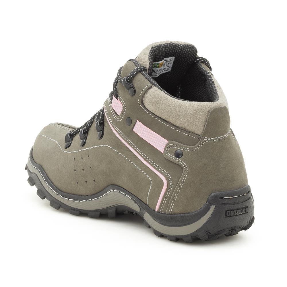 Coturno Feminino Adventure Couro Outdoor Cano Médio Trilha Cinza 7