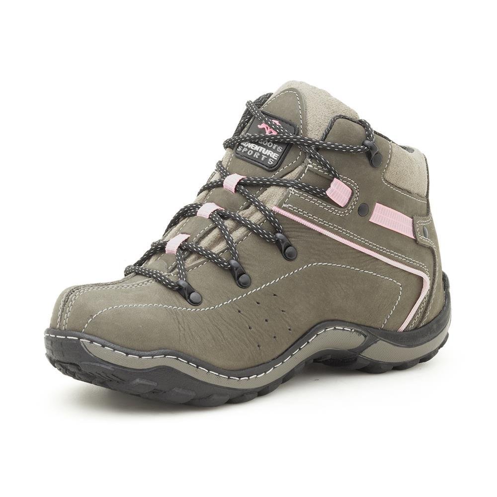 Coturno Feminino Adventure Couro Outdoor Cano Médio Trilha Cinza 8