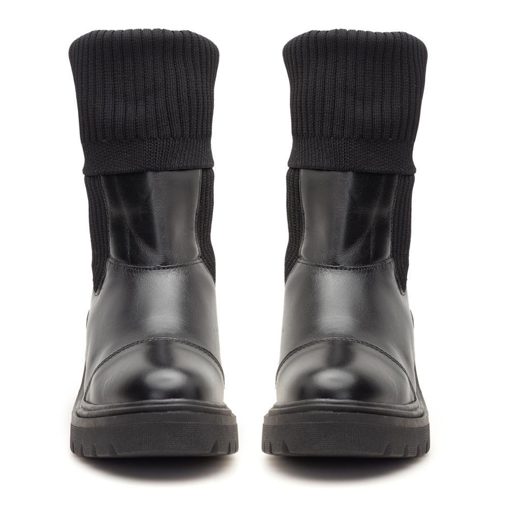 Coturno Feminino Couro Meia Tratorado Calce Fácil Casual Preto 4