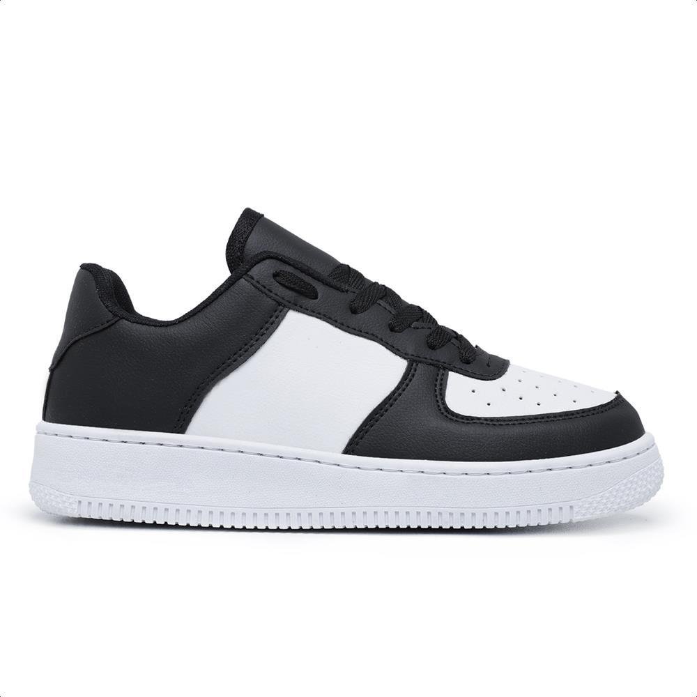 Tênis Feminino Sneakers Flatform Cadarço Dia a Dia Casual Preto/Branco 1
