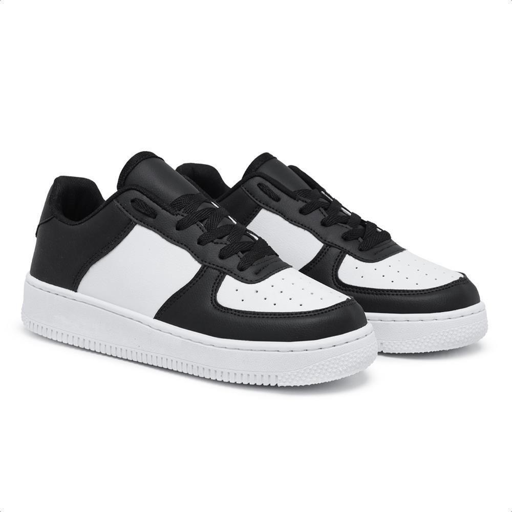 Tênis Feminino Sneakers Flatform Cadarço Dia a Dia Casual Preto/Branco 2