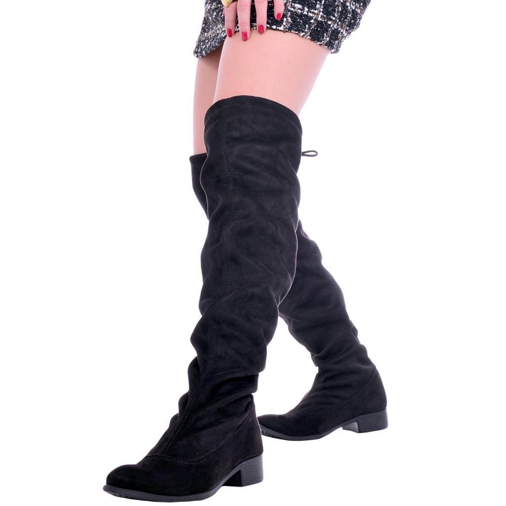 Bota Over Feminina The Knee Cano Longo Salto Baixo Moda Preto 5