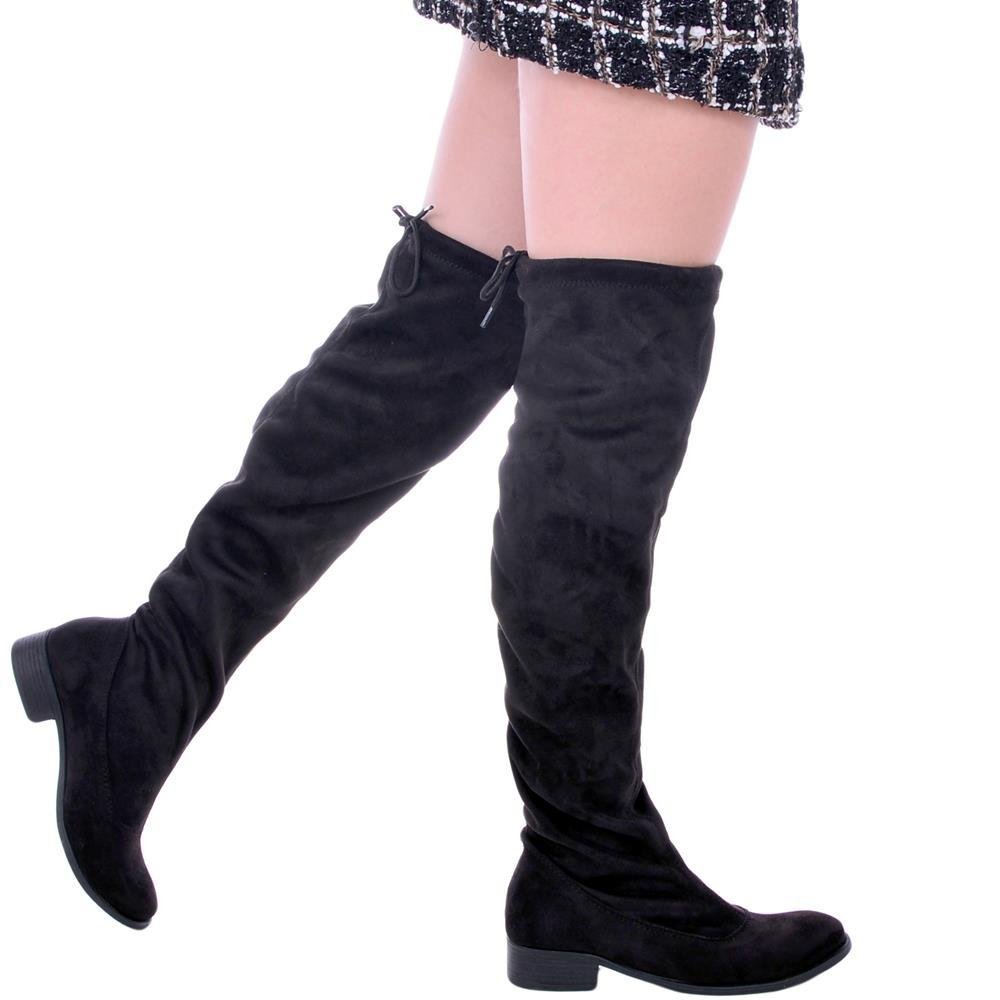 Bota Over Feminina The Knee Cano Longo Salto Baixo Moda Preto 7