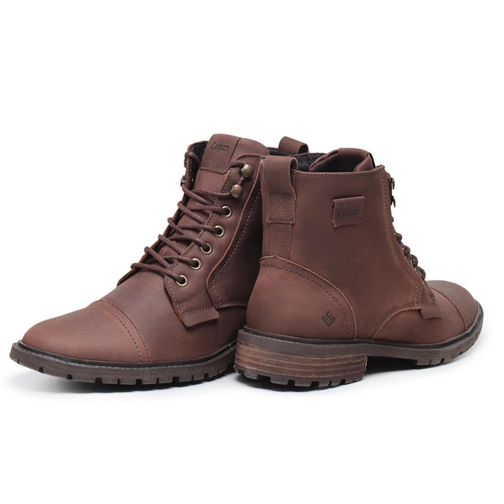 Coturno Masculino Couro Confortável Moderno Casual Marrom 5