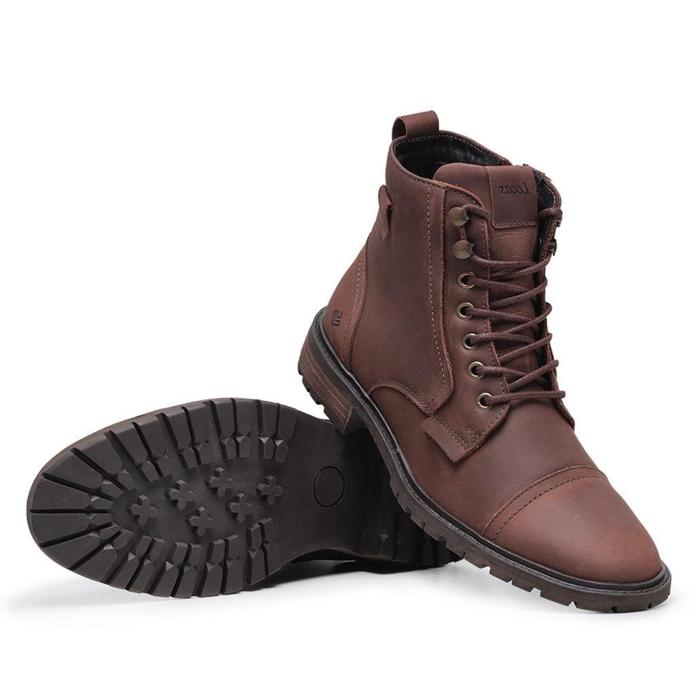 Coturno Masculino Couro Confortável Moderno Casual Marrom 6