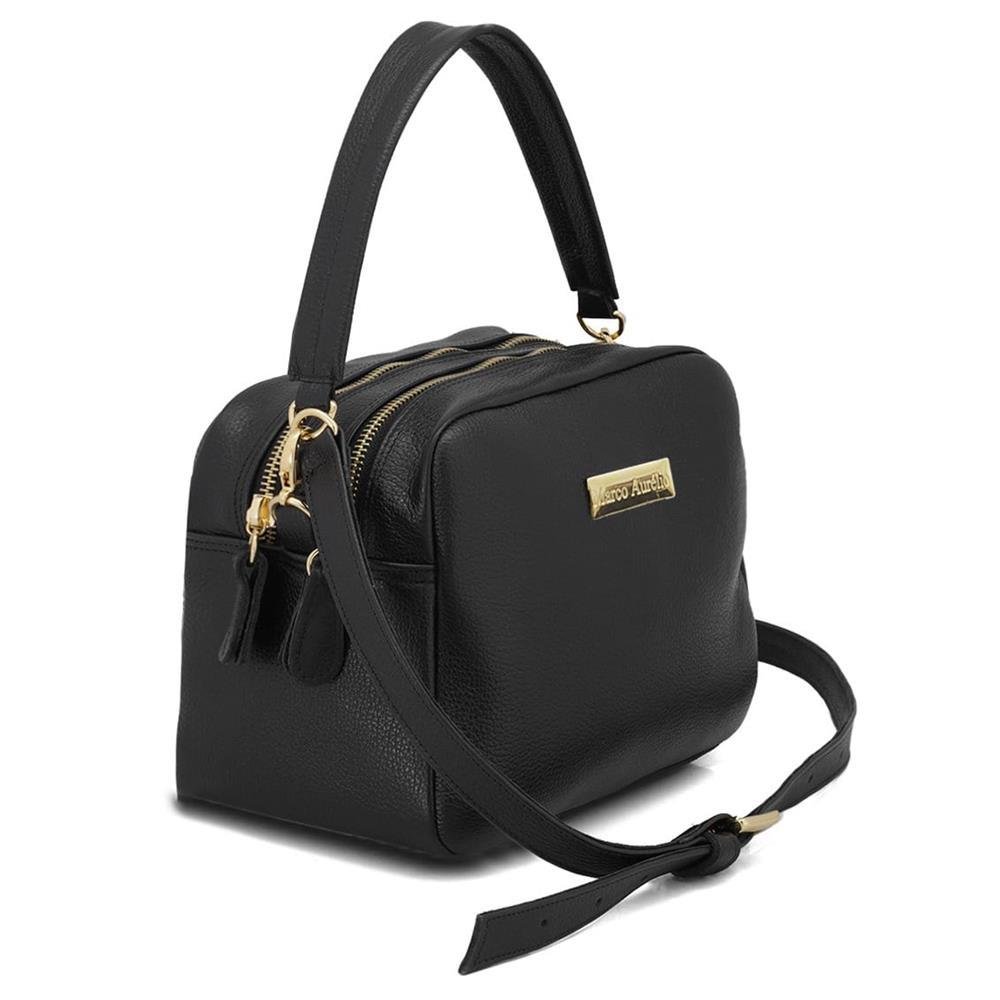 Bolsa Baú Feminina Alça Ajustável Transversal Zíper Casual Preto 3
