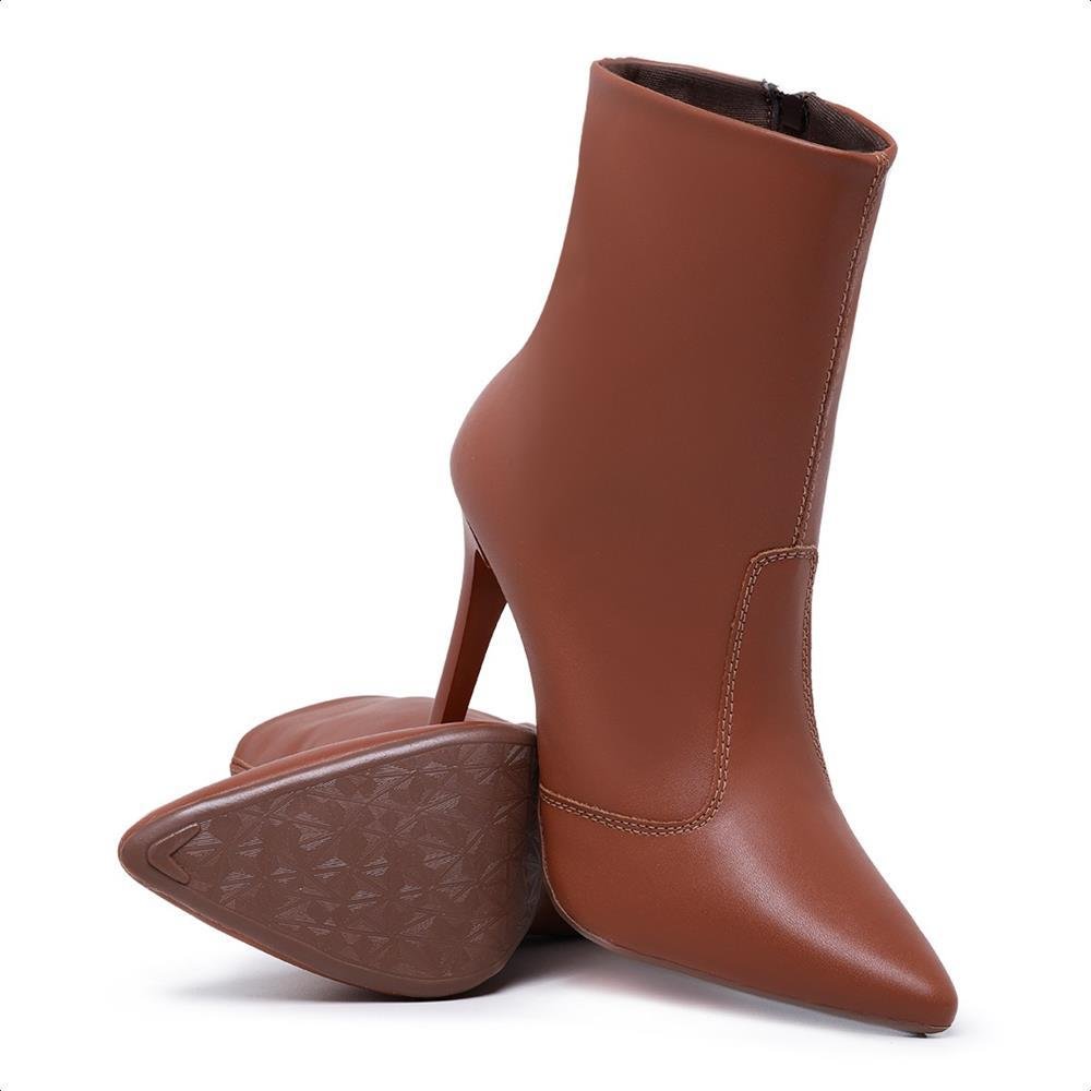 Bota Feminina Bico Fino Fechamento Zíper Moderna Casual Marrom 5