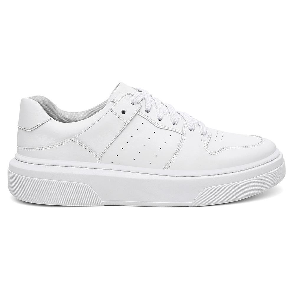 Tênis Masculino Casual Couro Fechamento Cadarço Moderno Branco 2