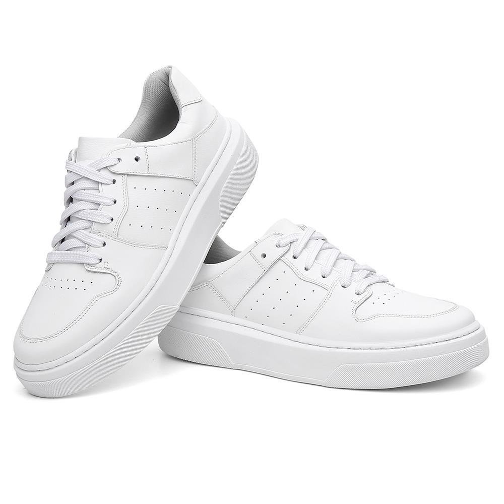 Tênis Masculino Casual Couro Fechamento Cadarço Moderno Branco 3