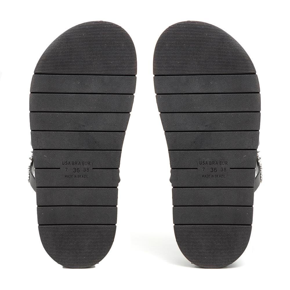 Sandália Papete Feminina Solado Flatform Cobra Pedraria Preto 6