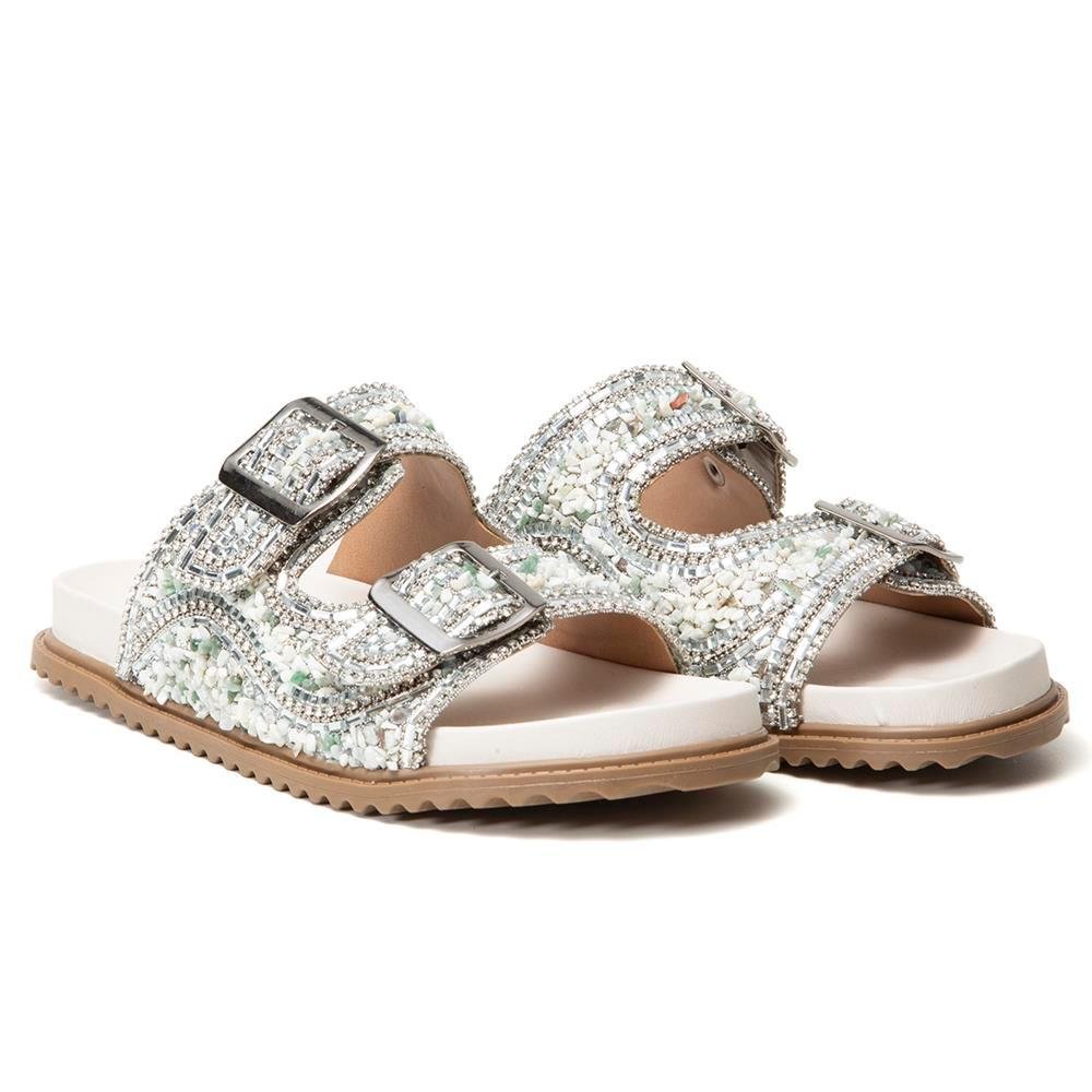 Sandália Papete Feminina Solado Flatform Fivela Pedraria Prata 2
