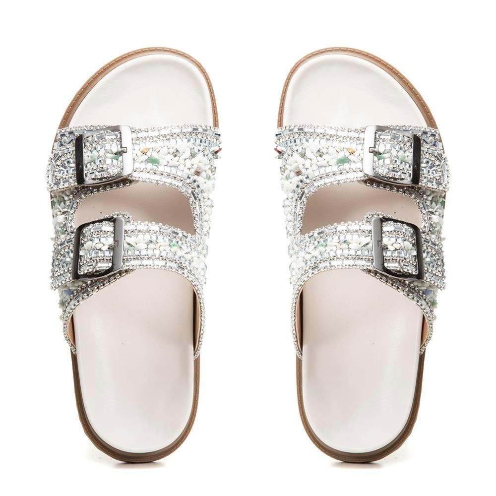 Sandália Papete Feminina Solado Flatform Fivela Pedraria Prata 3