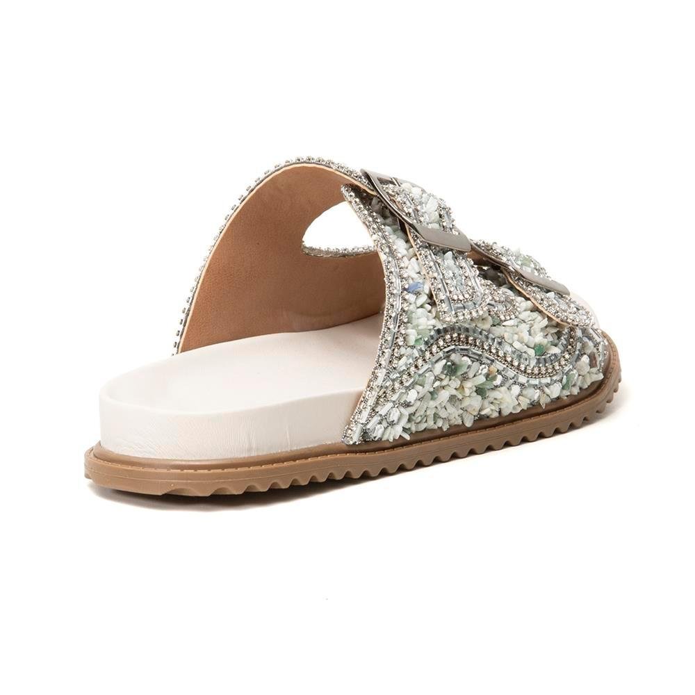 Sandália Papete Feminina Solado Flatform Fivela Pedraria Prata 4