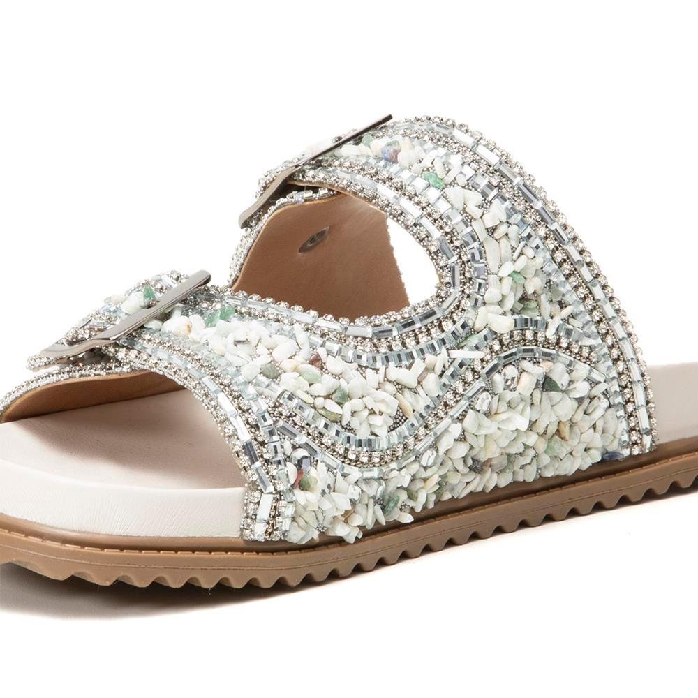 Sandália Papete Feminina Solado Flatform Fivela Pedraria Prata 5