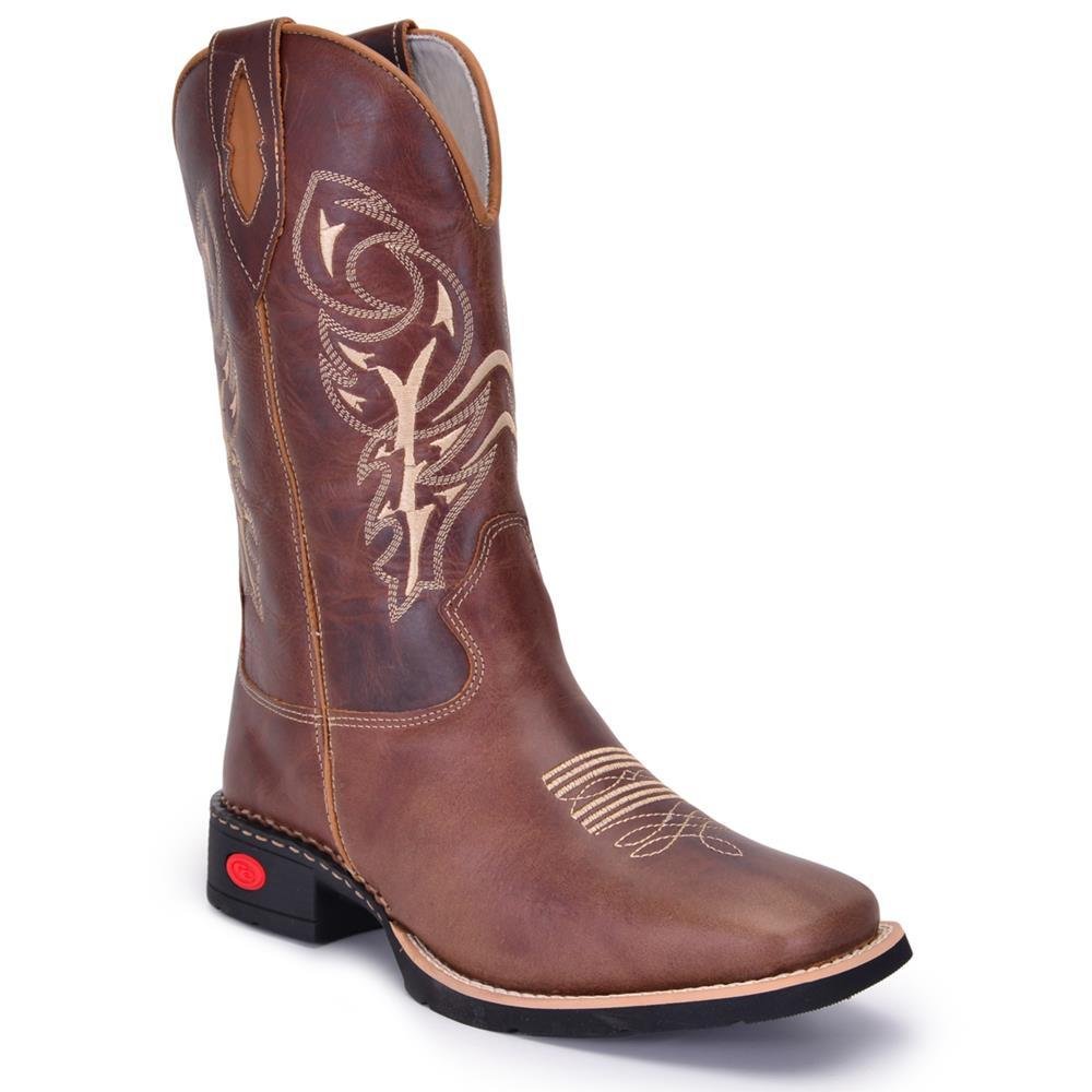 Bota Texana Masculina Couro Country Bordada Bico Quadrado Marrom 8