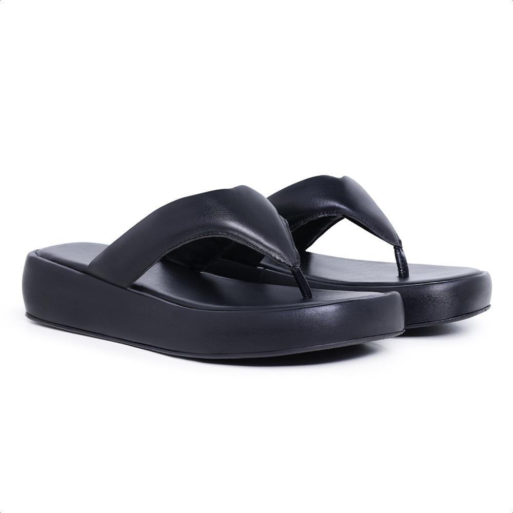 Papete Feminina de Dedo Sandália Flatform Moderna Estilo Preto 2