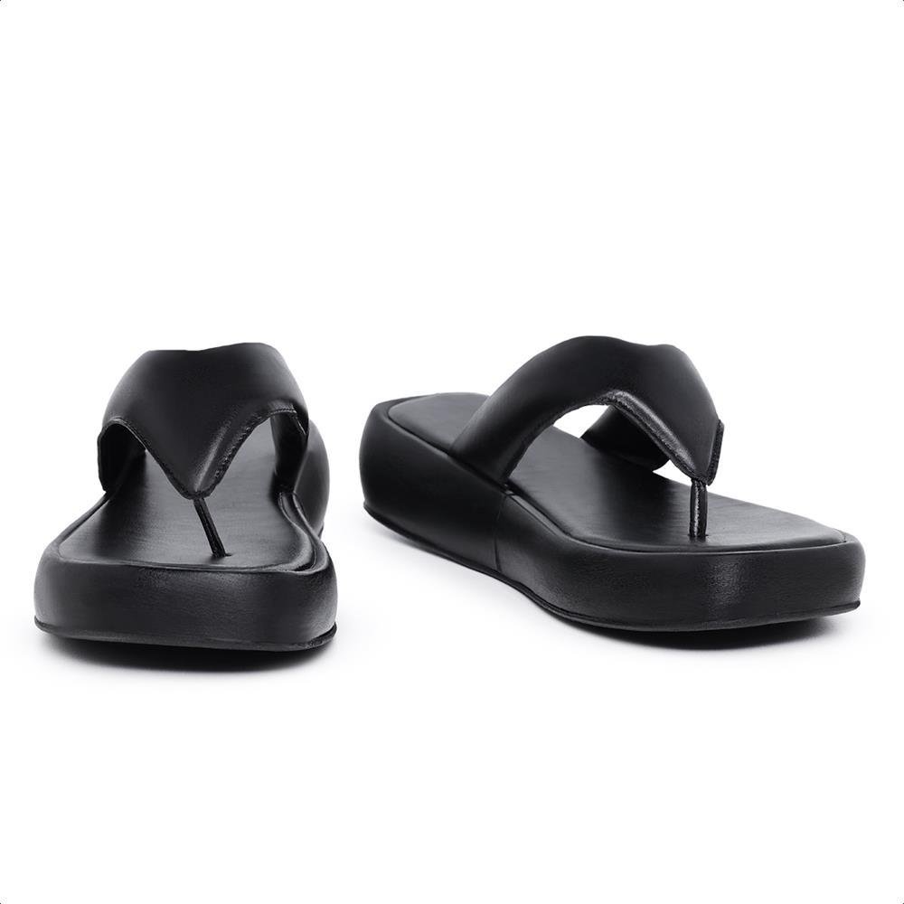 Papete Feminina de Dedo Sandália Flatform Moderna Estilo Preto 5