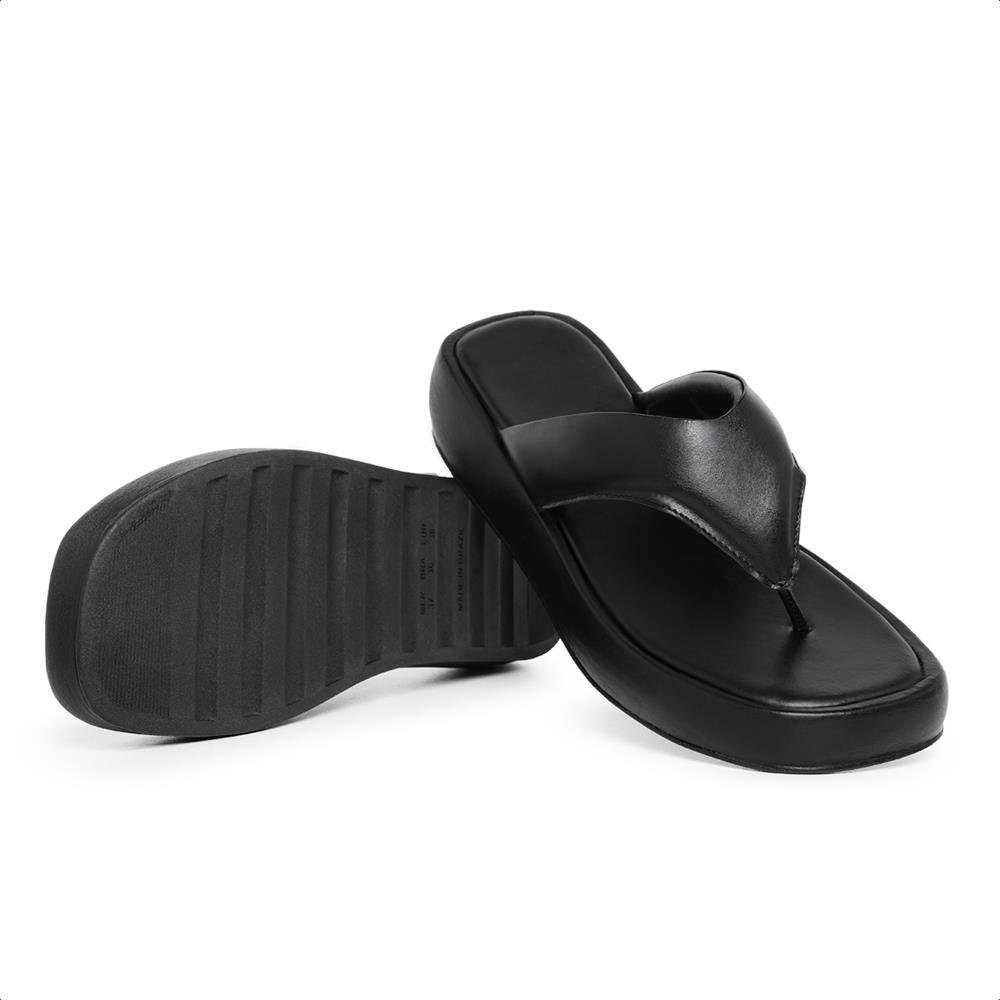 Papete Feminina de Dedo Sandália Flatform Moderna Estilo Preto 7