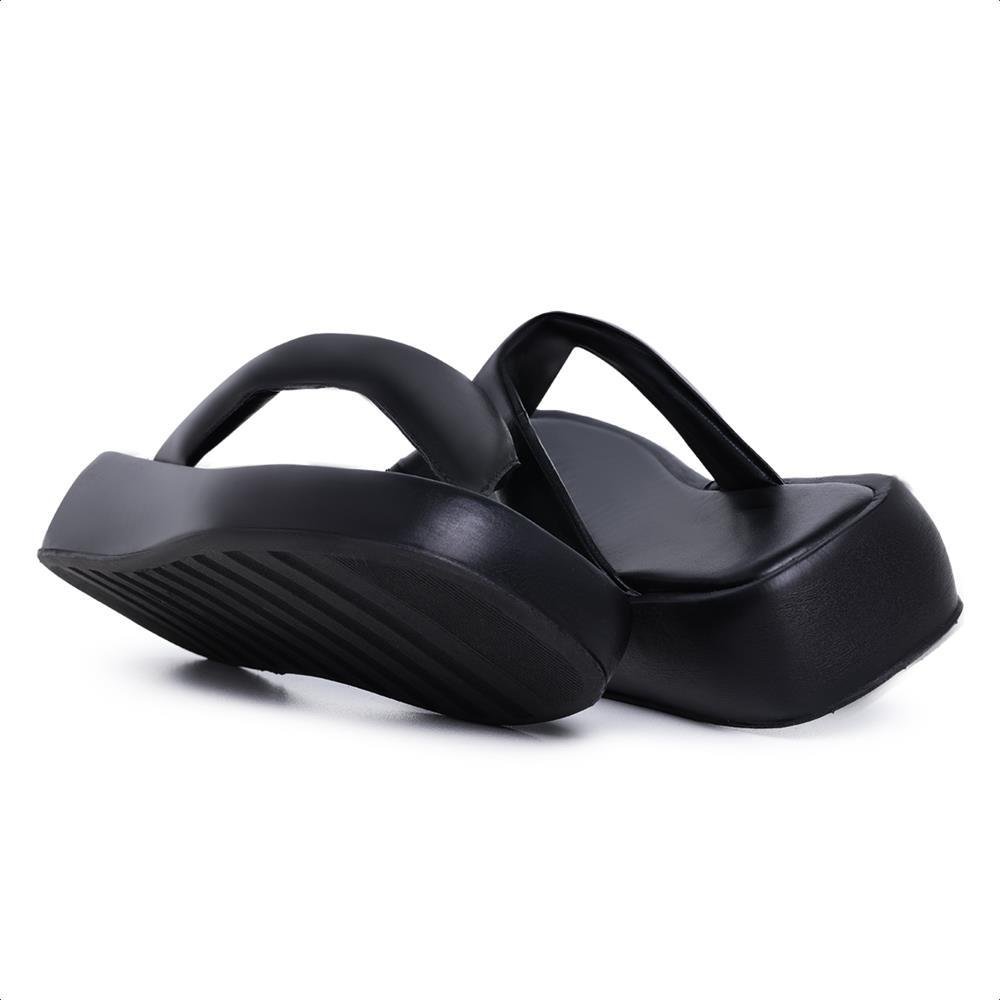 Papete Feminina de Dedo Sandália Flatform Moderna Estilo Preto 9