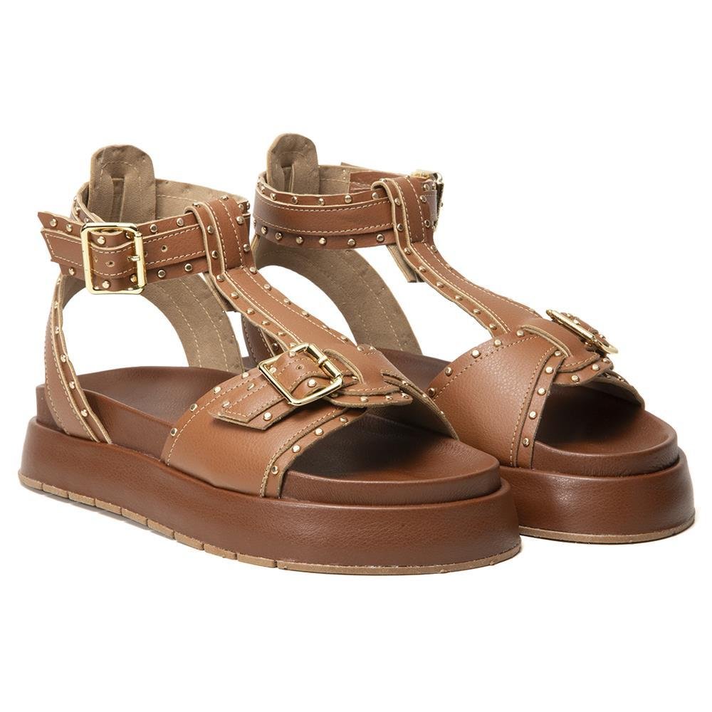 Sandália Feminina Papete Flatform Apliques Confortável Marrom 2