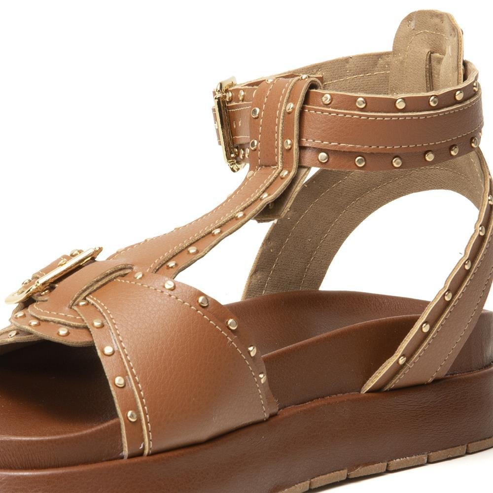 Sandália Feminina Papete Flatform Apliques Confortável Marrom 3