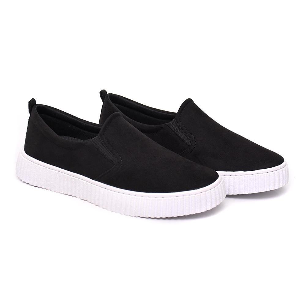 Tênis Slip On Feminino Casual Calce Fácil Camurça Conforto Preto 2