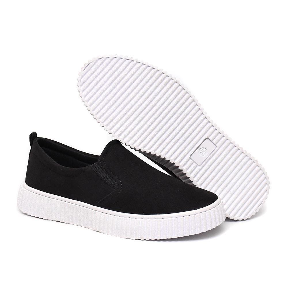 Tênis Slip On Feminino Casual Calce Fácil Camurça Conforto Preto 3