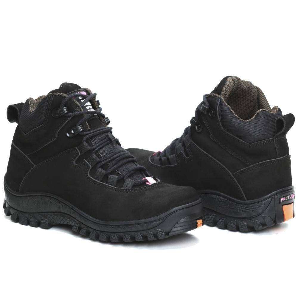 Bota Adventure Couro Feminina Resistente Cadarço Cano Médio Preto 3