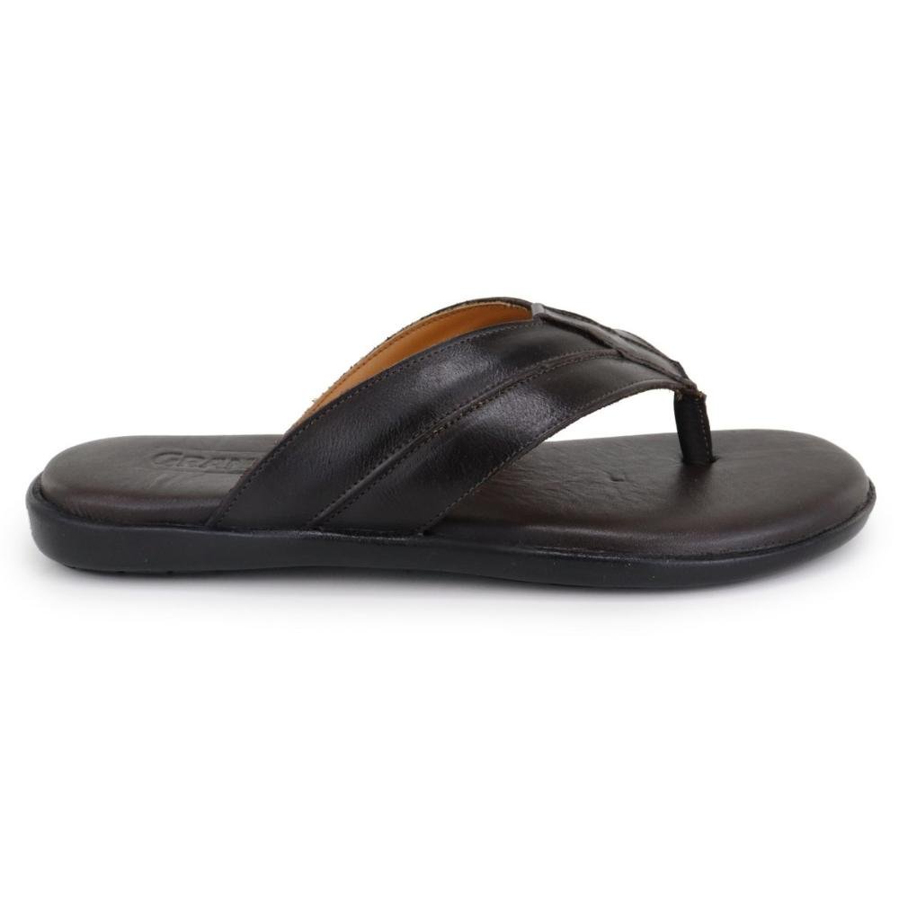 Chinelo Masculino Couro de Dedo Forro Confortável Slides Marrom 3