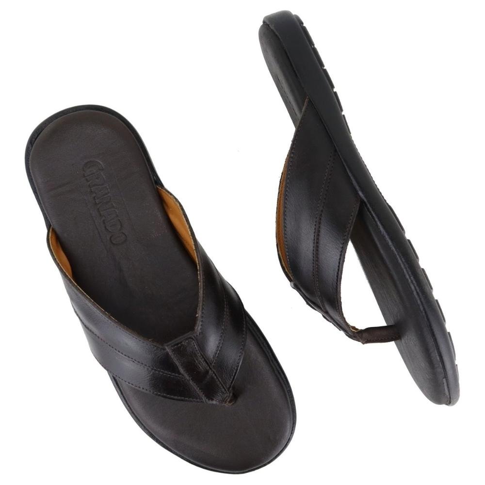 Chinelo Masculino Couro de Dedo Forro Confortável Slides Marrom 7