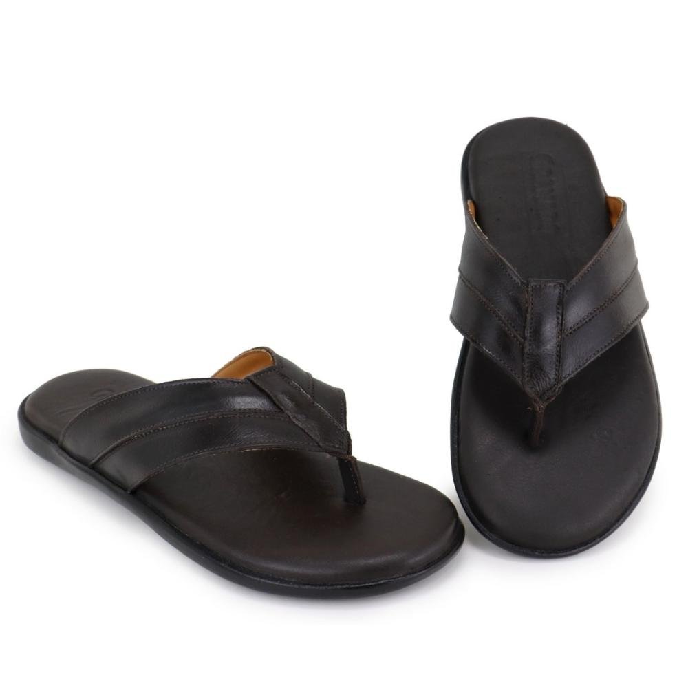 Chinelo Masculino Couro de Dedo Forro Confortável Slides Marrom 8