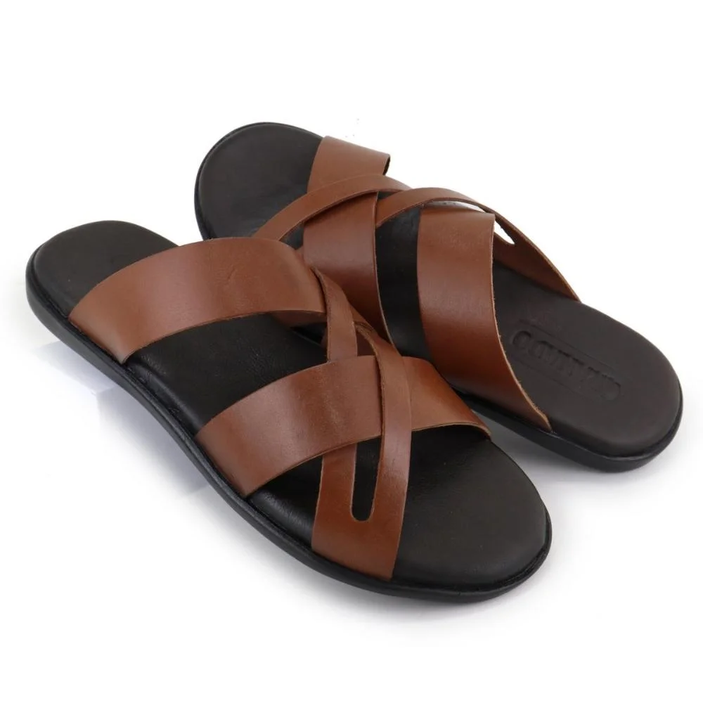 Chinelo Masculino Couro Forro Confortável Slides Marrom 4