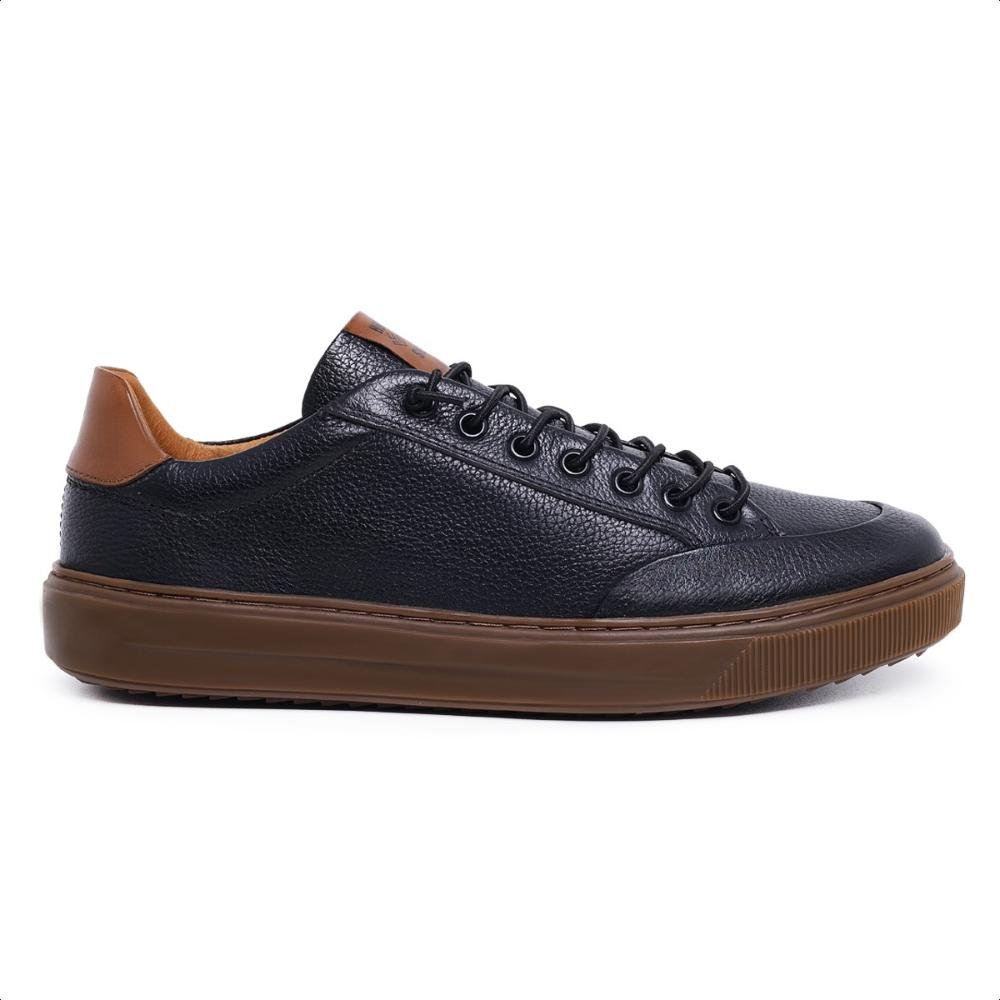 Sapato Viena Couro Masculino Confortável Cadarço Preto 1