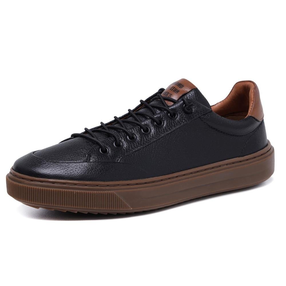 Sapato Viena Couro Masculino Confortável Cadarço Preto 4