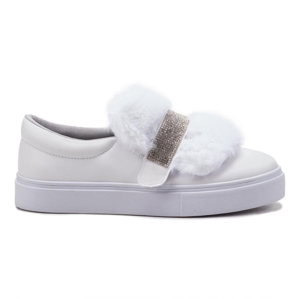 Tênis Feminino Slip On 3 em 1 Casual com Strass Branco 2