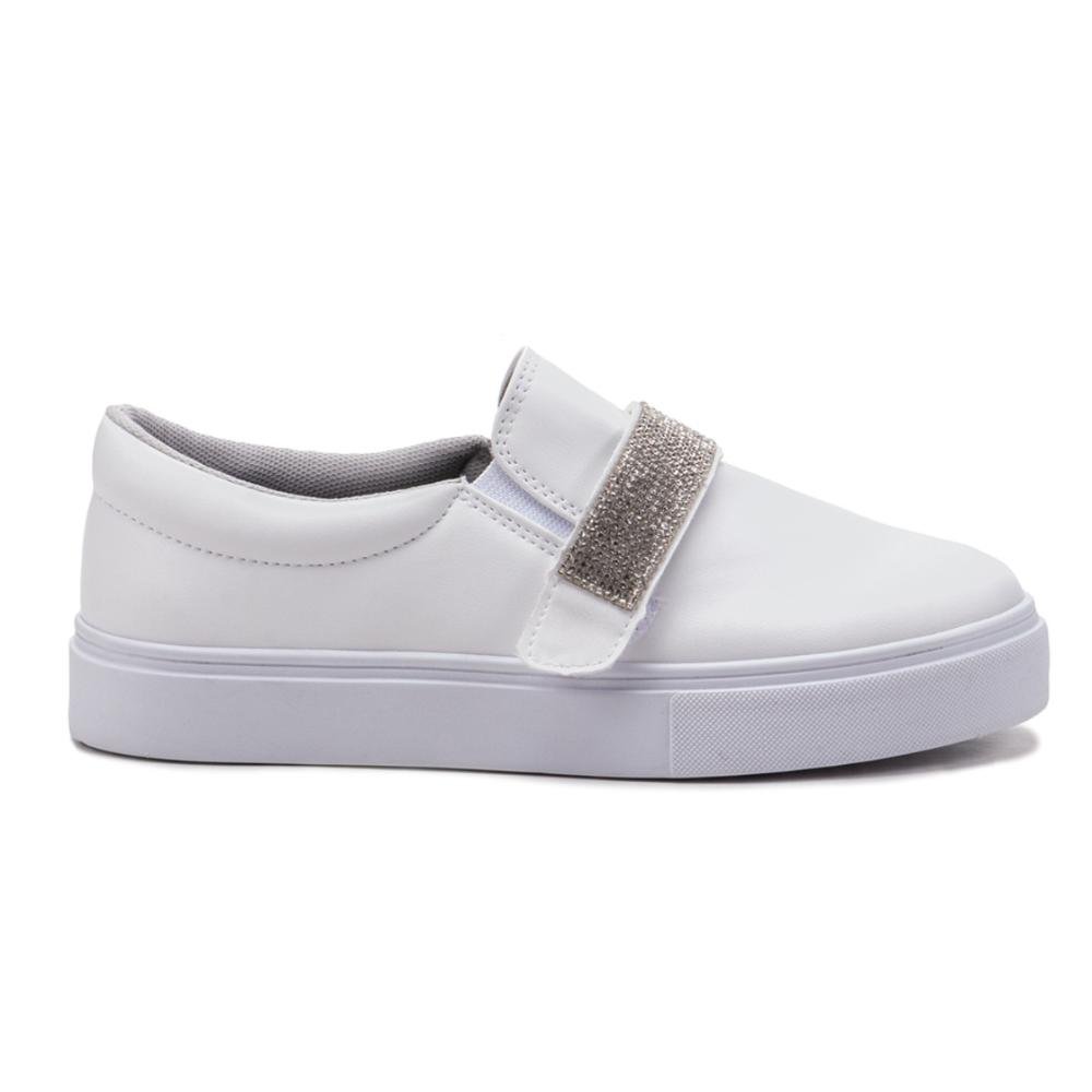 Tênis Feminino Slip On 3 em 1 Casual com Strass Branco 3