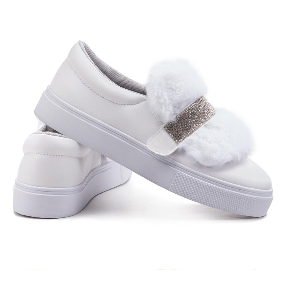 Tênis Feminino Slip On 3 em 1 Casual com Strass Branco 4