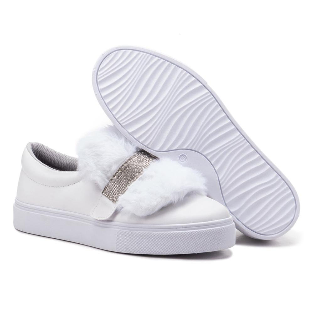 Tênis Feminino Slip On 3 em 1 Casual com Strass Branco 6