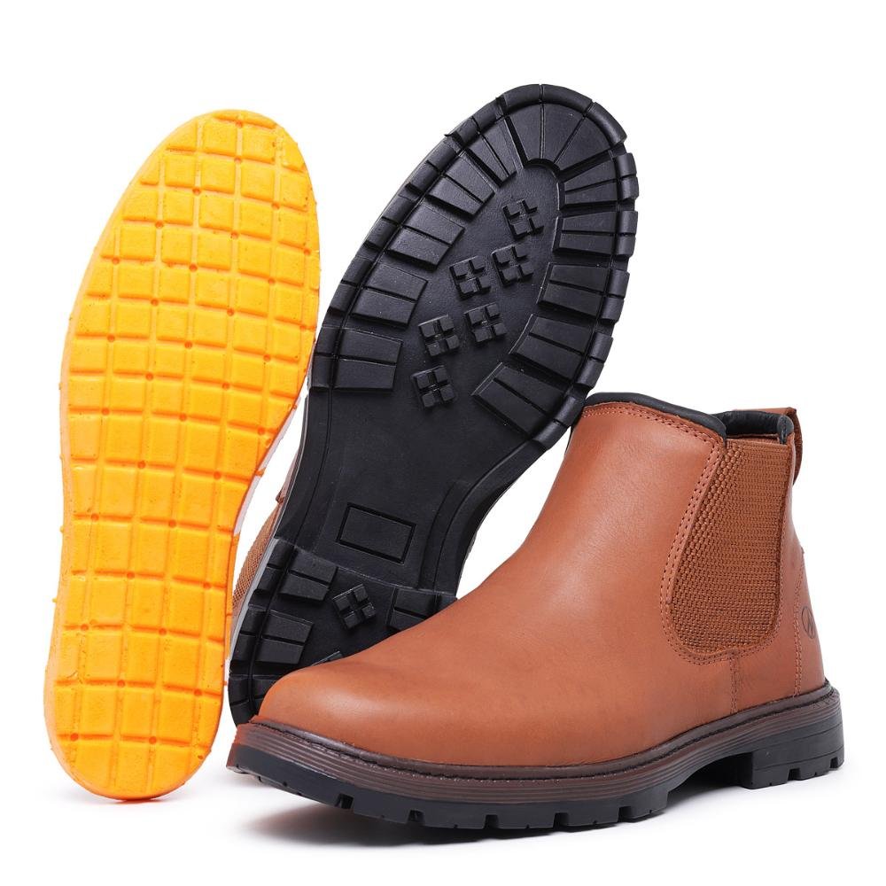 Bota Botina Masculina Couro Confortável Resistente Marrom 4