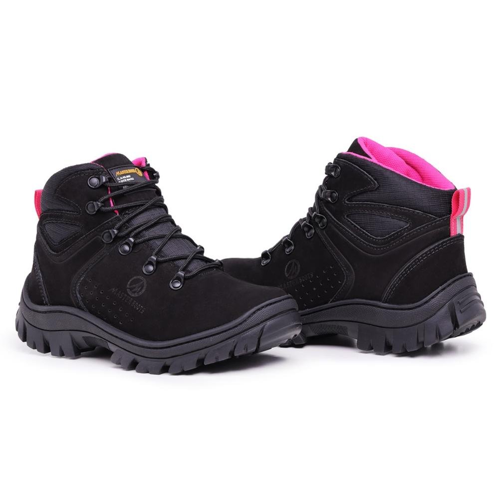 Bota Coturno Feminina Adventure Confortável Resistente Preto/Rosa 2