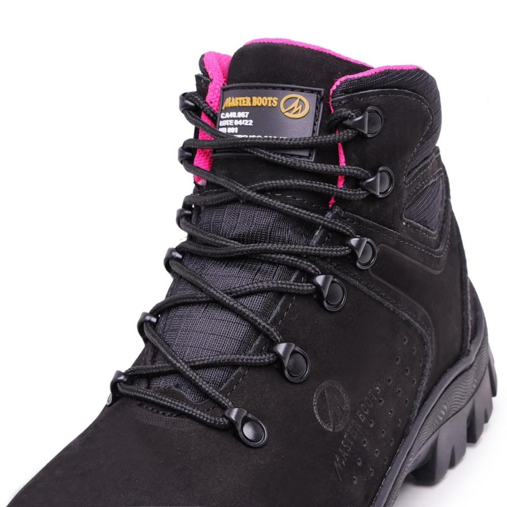 Bota Coturno Feminina Adventure Confortável Resistente Preto/Rosa 4