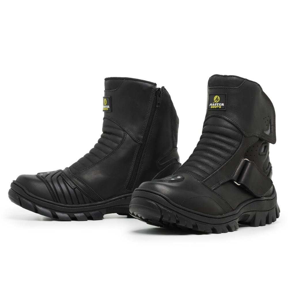 Bota Coturno Masculina Motociclista Couro Confortável Moto Preto 2
