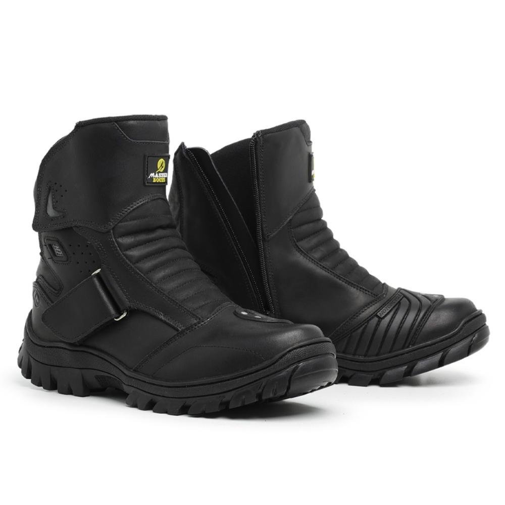 Bota Coturno Masculina Motociclista Couro Confortável Moto Preto 3