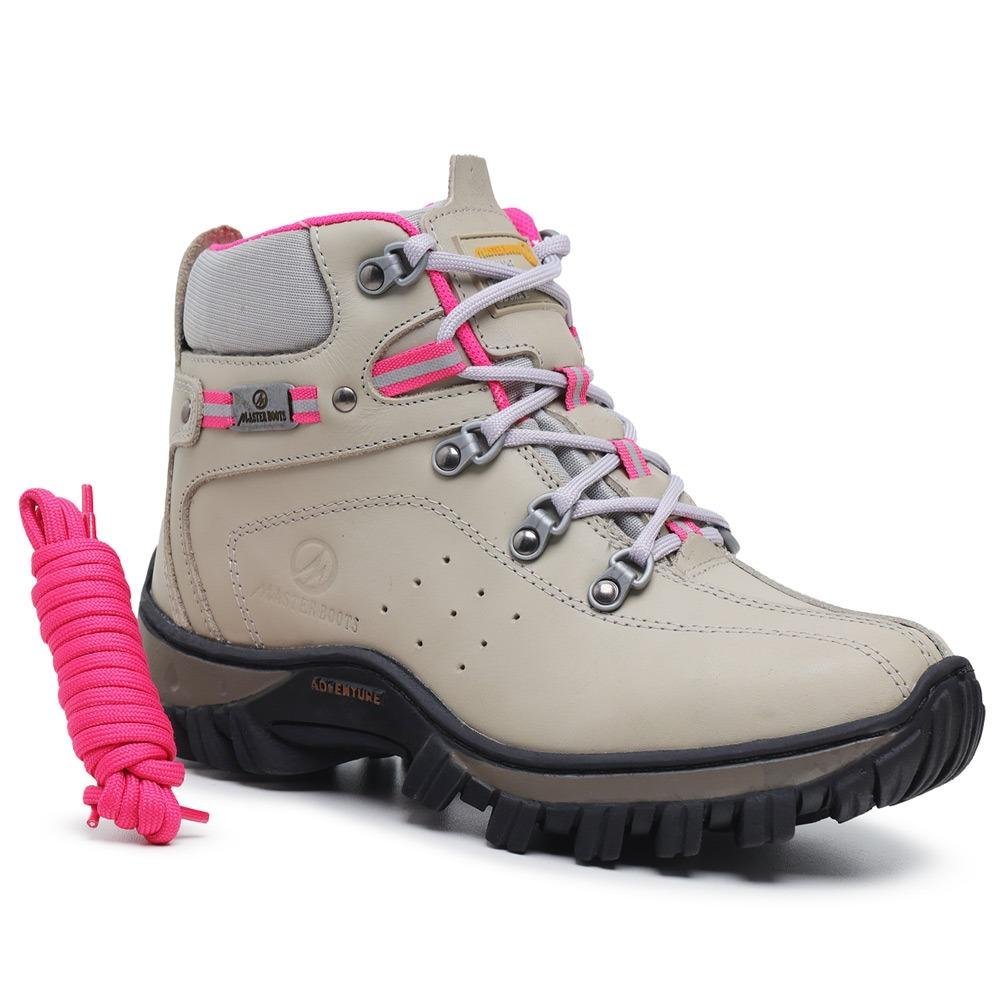 Bota Feminina Couro Aventura Trilha Cano Baixo Confortável Cinza