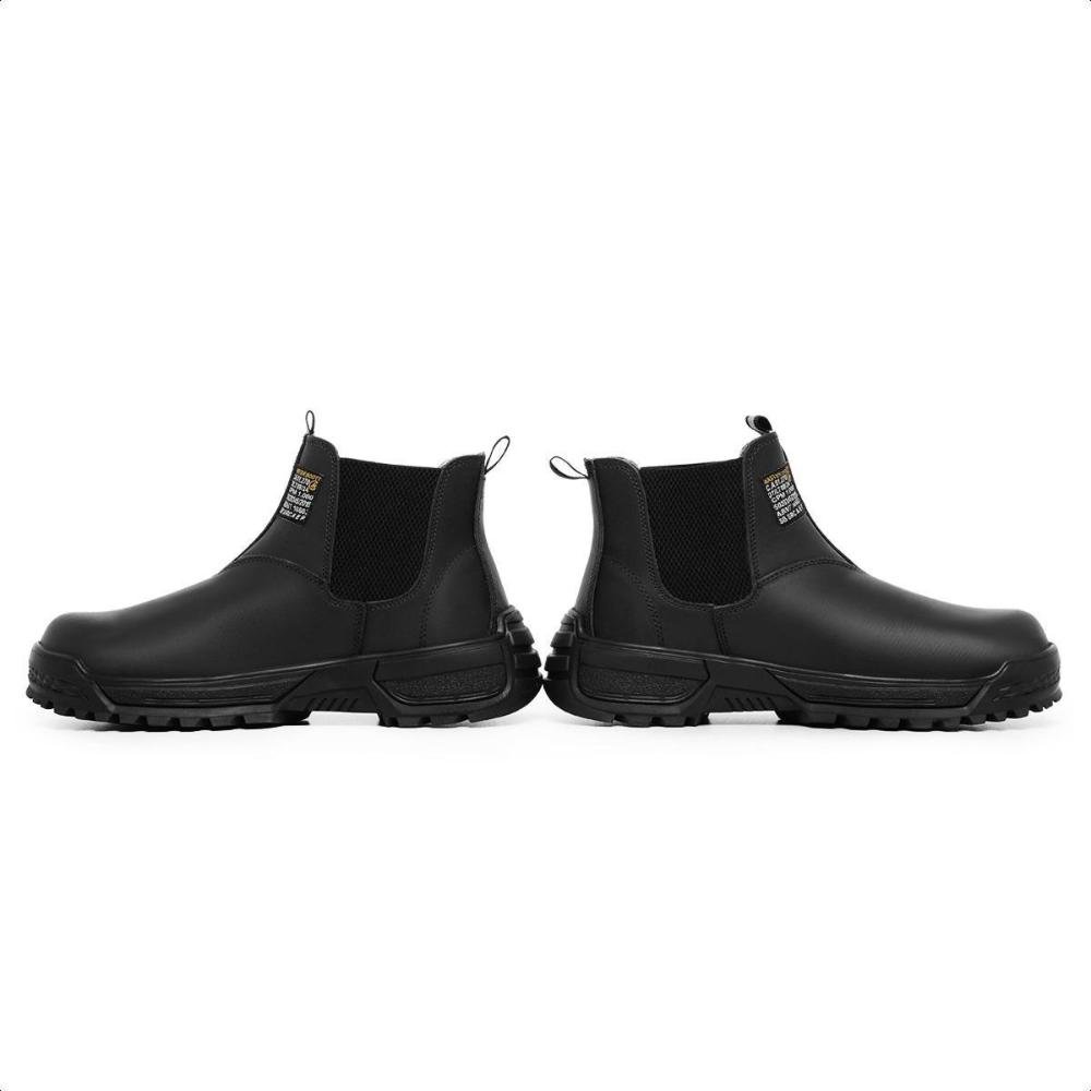 Bota Masculina em Couro Trabalho Confortável Versátil Preto 2