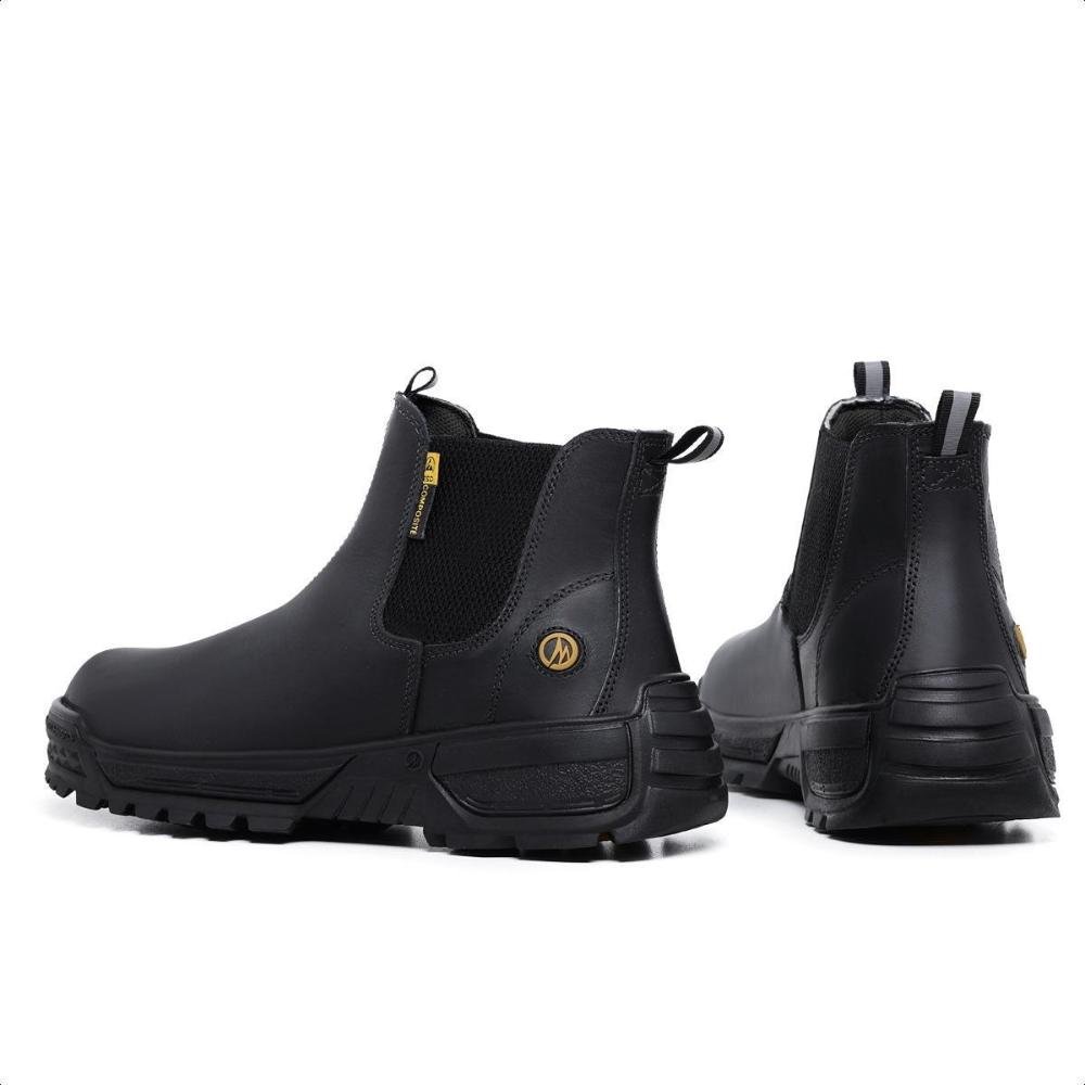 Bota Masculina em Couro Trabalho Confortável Versátil Preto 3
