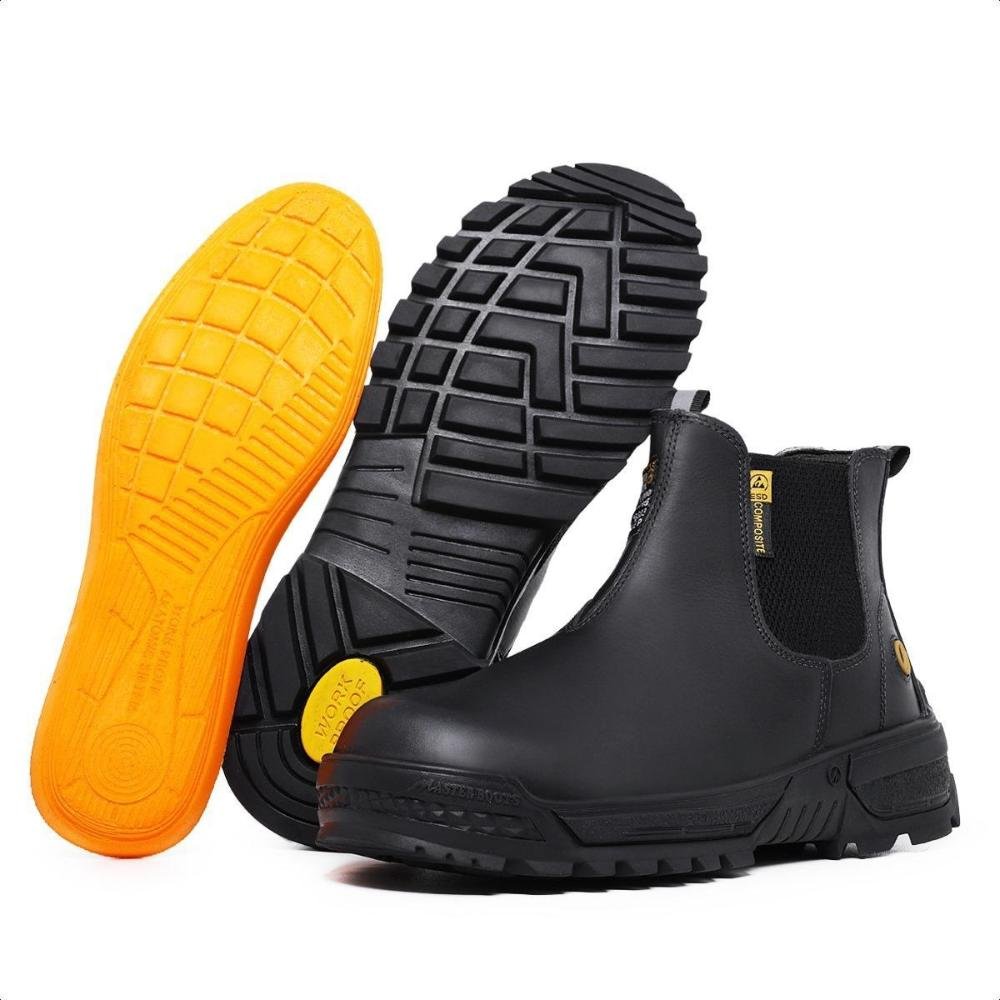 Bota Masculina em Couro Trabalho Confortável Versátil Preto 5