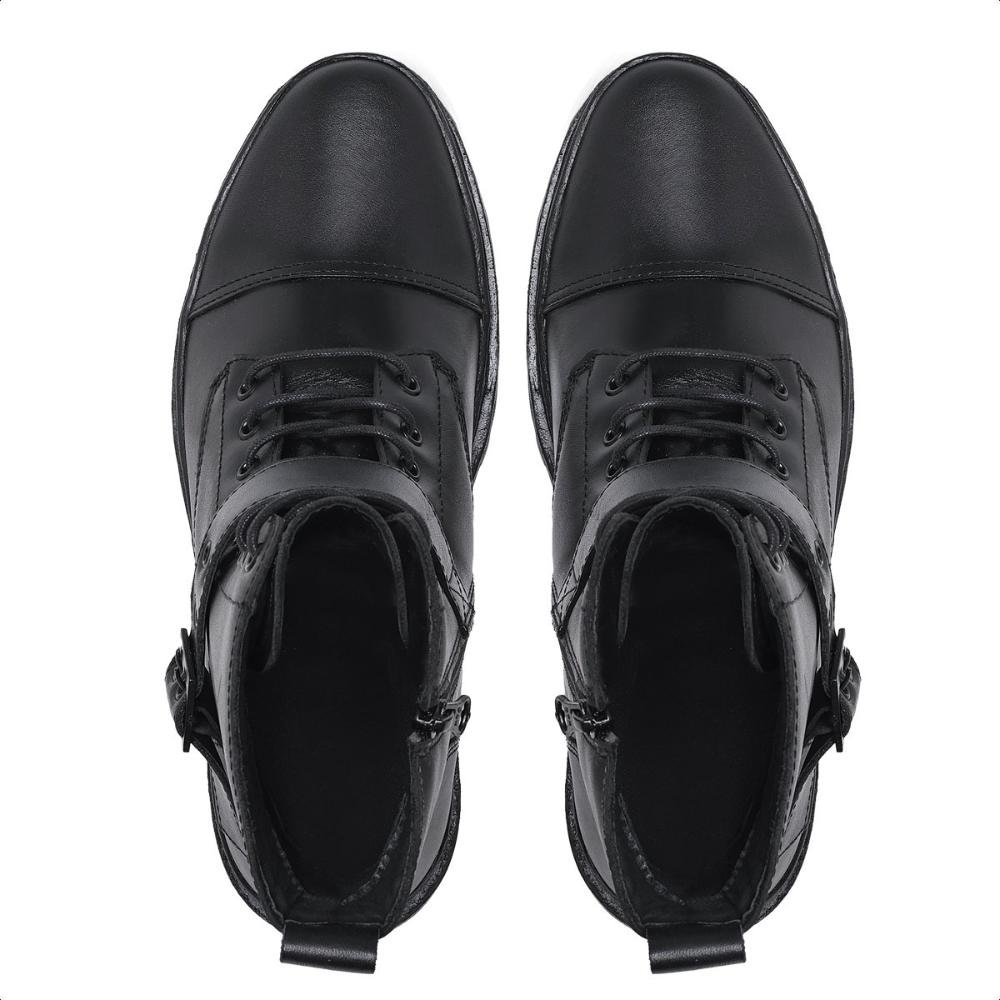 Bota Coturno Masculina Couro Cano Médio Com Fivela Preto 2